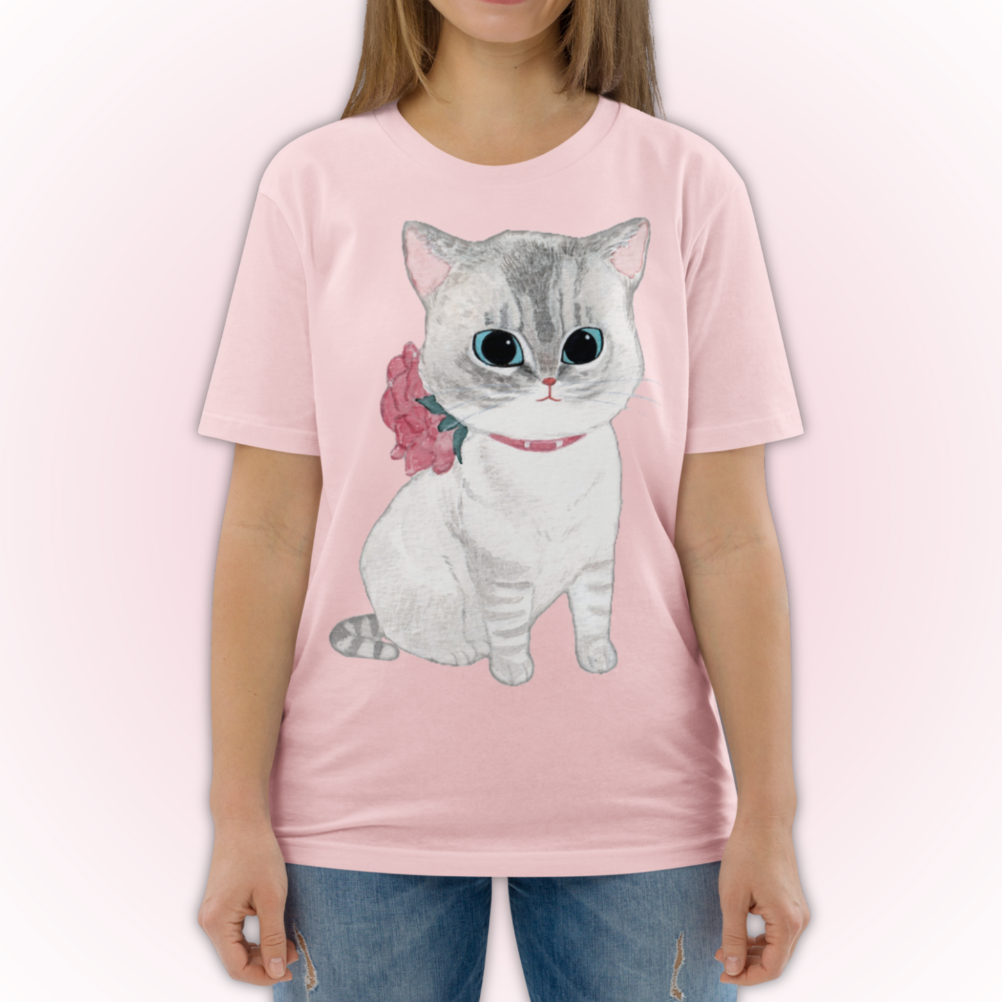 Ineffable Kitty Blanca T-Shirt Organic Cotton Lifestyle Front Cotton Pink